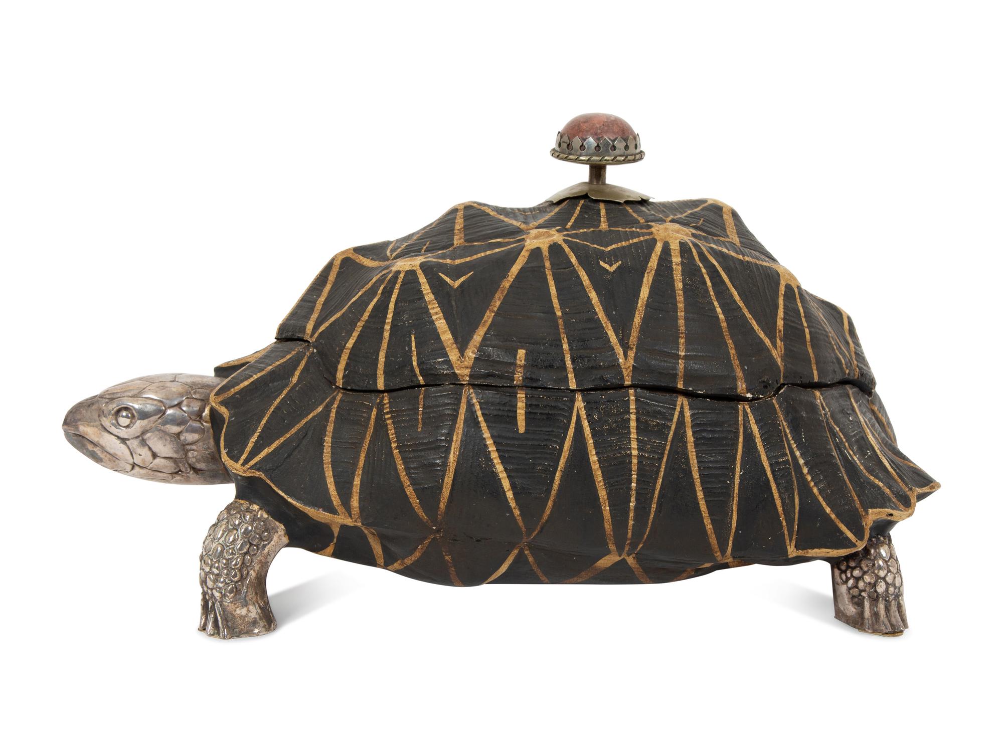 An Anthony Redmile Silver-Plate, Resin and Hardstone Sculpted Tortoise Box