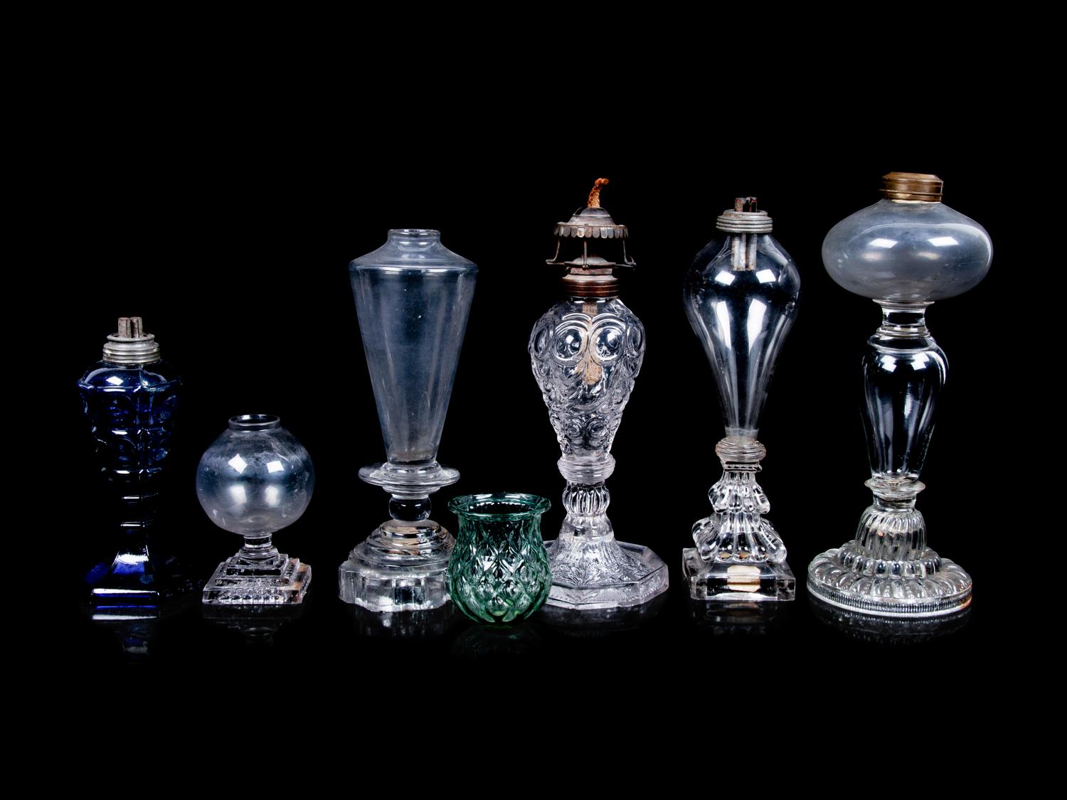 A Collection of Glass Oil Lamp Bases