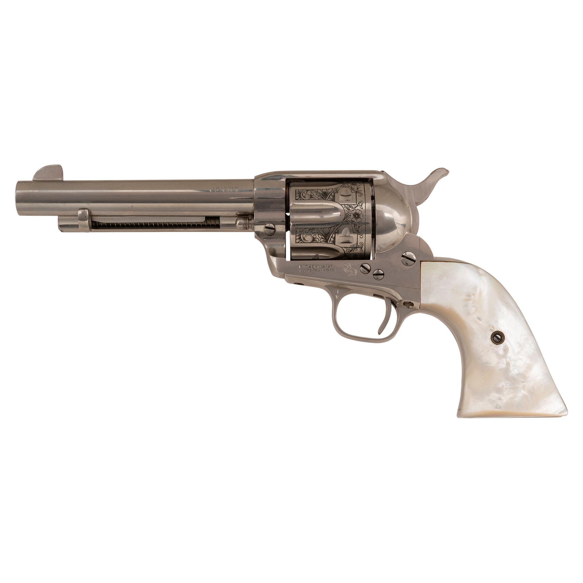 **1929 Production Colt Single Action Army with Raised Carved Mother of Pearl Steer's Head Grips in .45 Colt