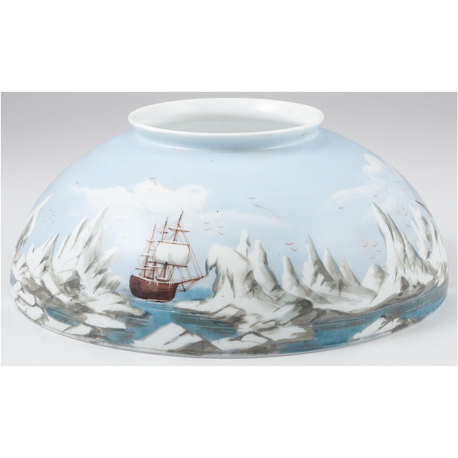 Hand-Painted Lamp Shade of an Arctic Expedition, Ca 1870s-1880s