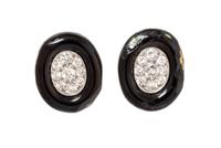 A Pair of 18 Karat Yellow Gold, Platinum, Diamond and Enamel Earclips, David Webb, 11.70 dwts.