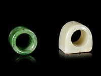 Two Chinese Jade and Hardstone Archer's Rings