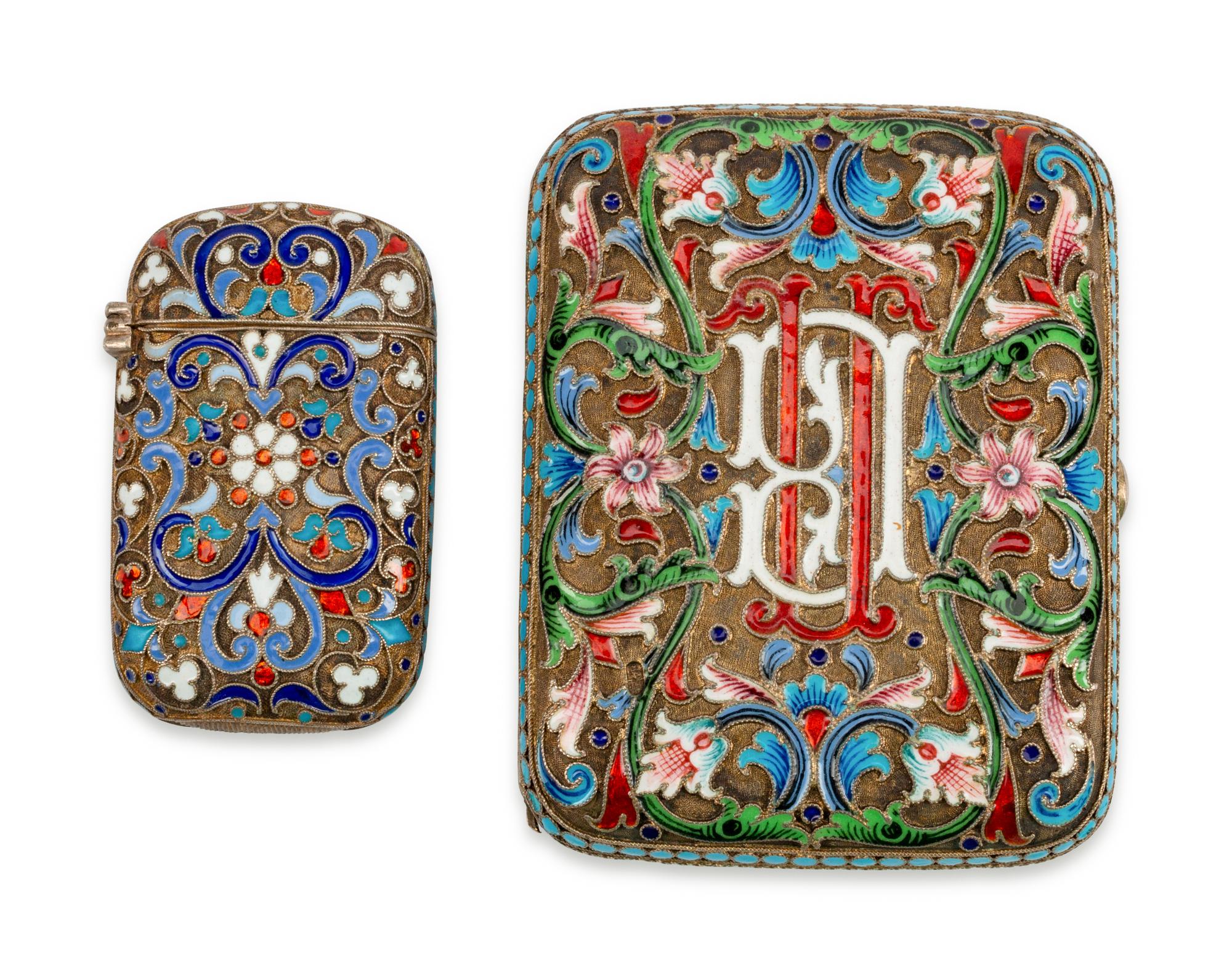 Two Russian Silver and Enamel Cases — EARLY 20TH CENTURY