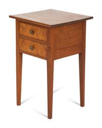 A Federal Mahogany Two Drawer Stand with Burled Drawer Fronts