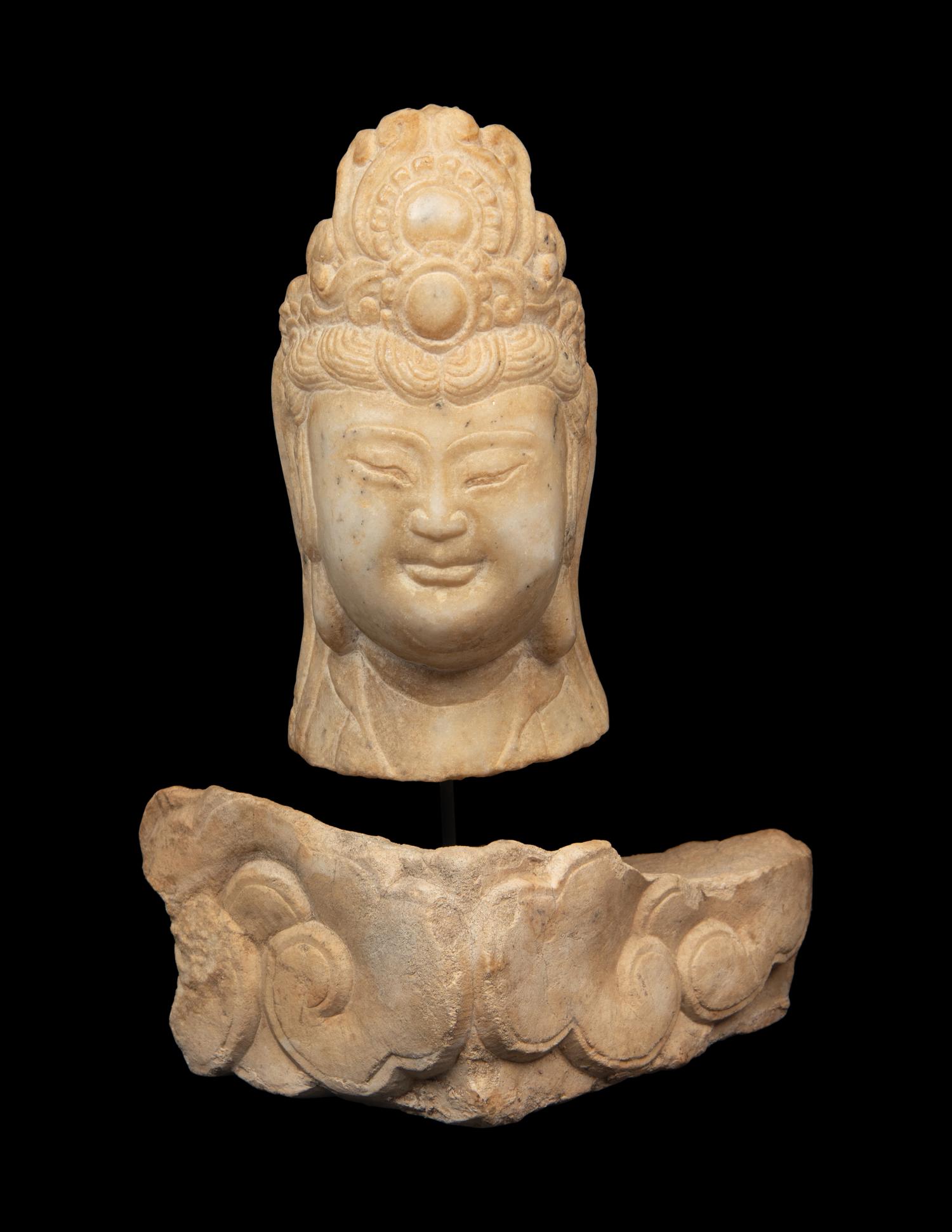 A Chinese Carved Stone Head of Guanyin