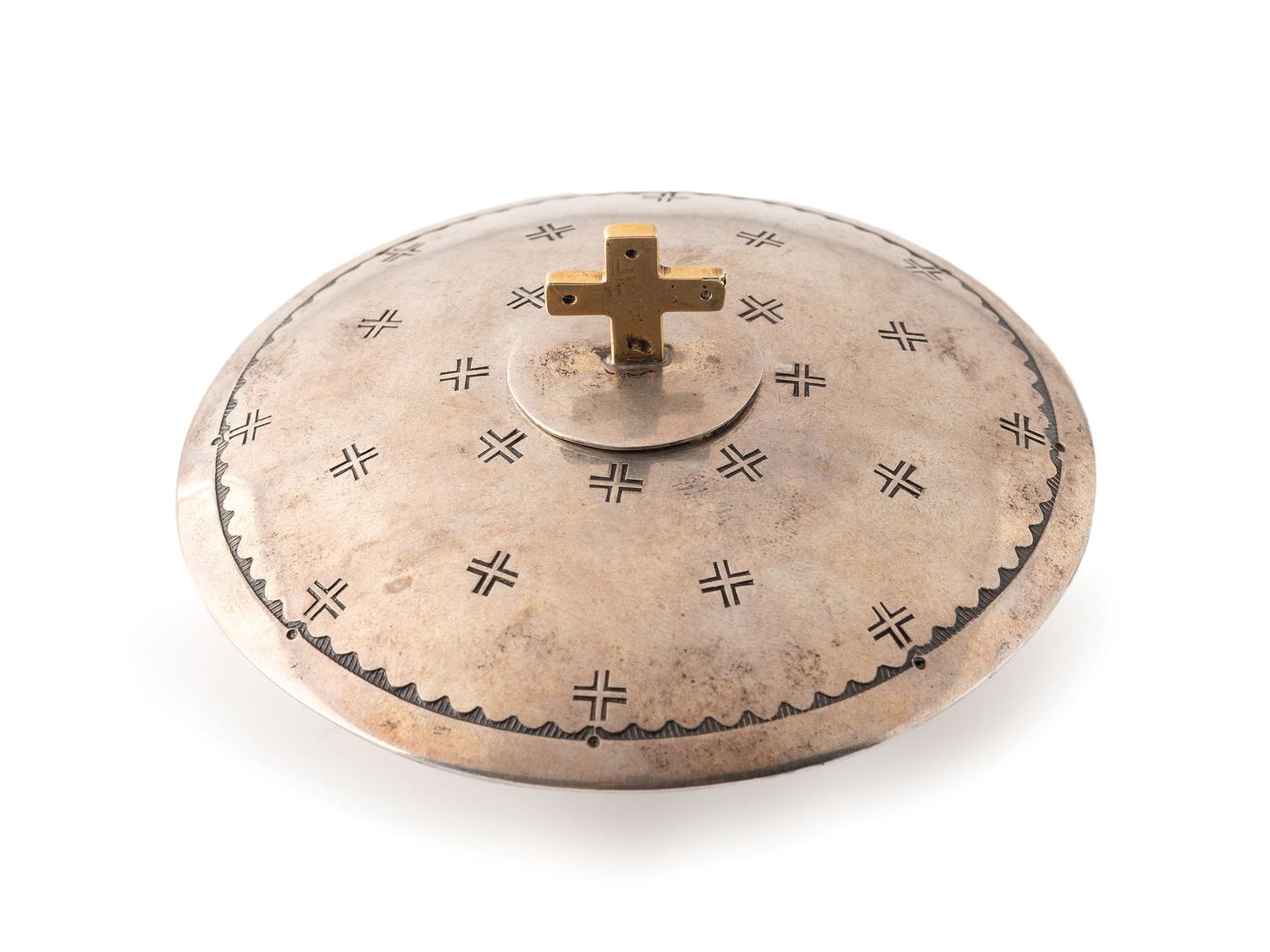 Sterling Silver Lidded Jar, with 18K Gold Cross Finial