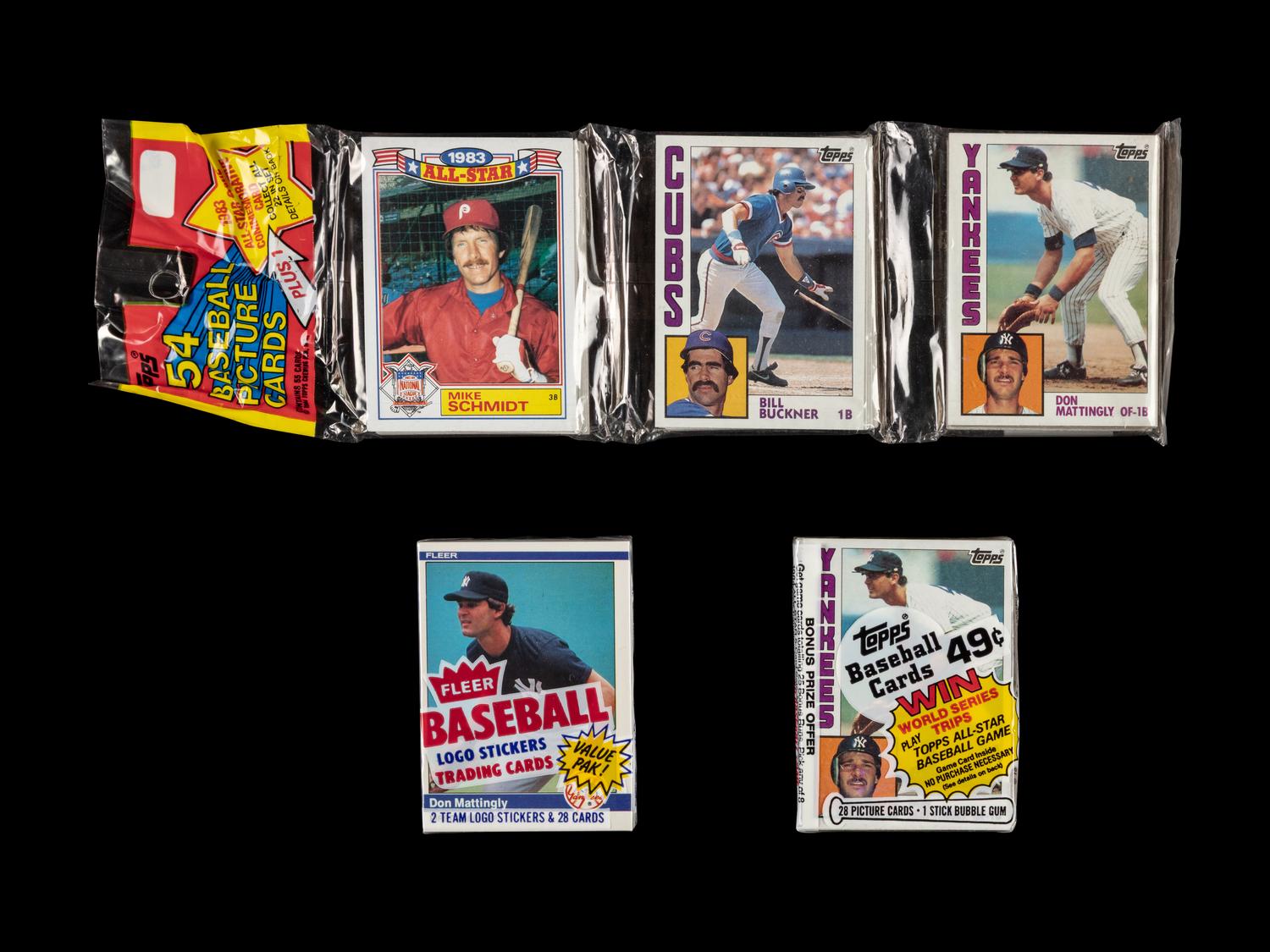 A Collection of Unopened 1984 Baseball Card Packs with Don Mattingly Rookie Cards Visible