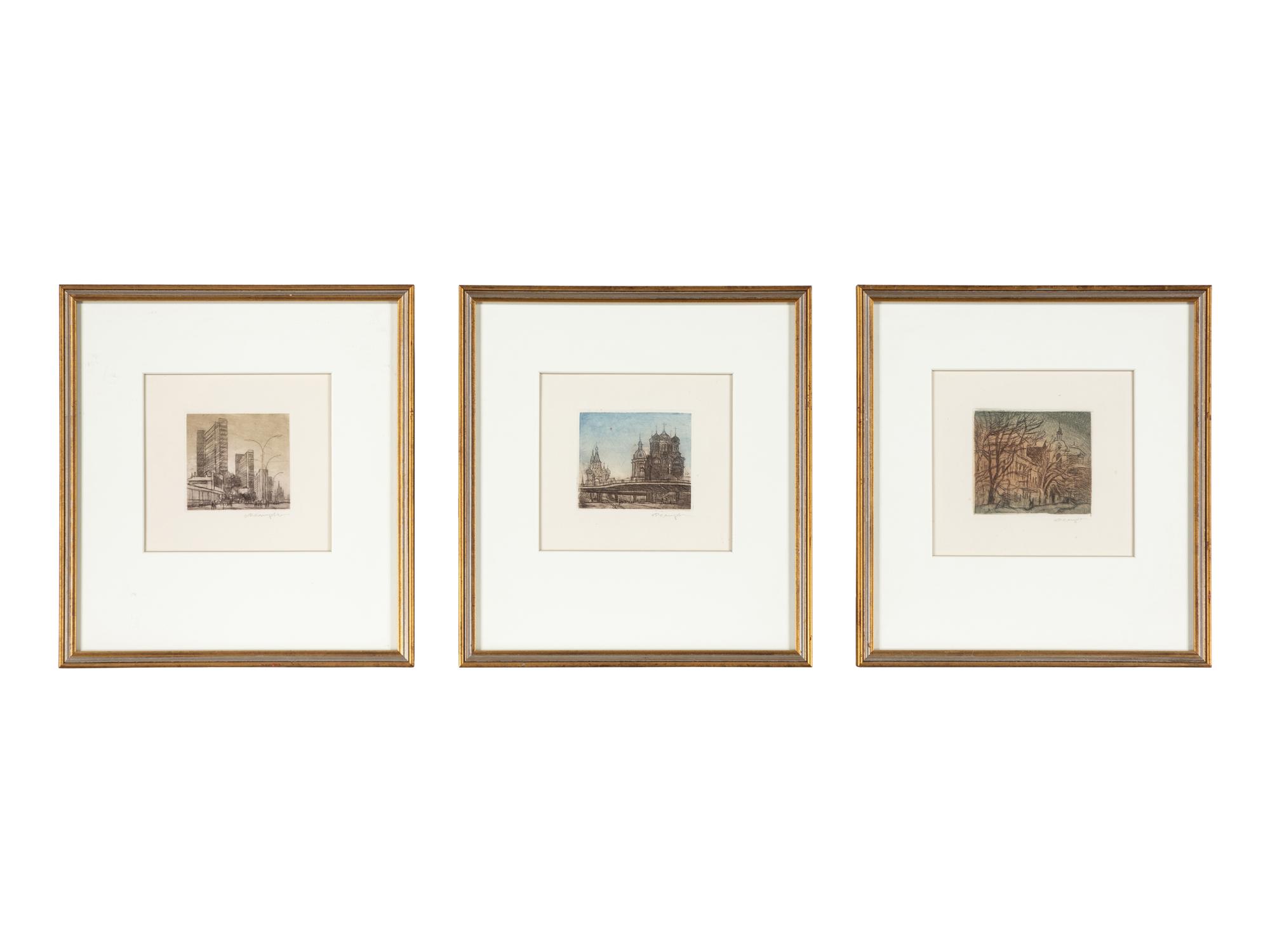 A Group of Nine Cityscape Etchings