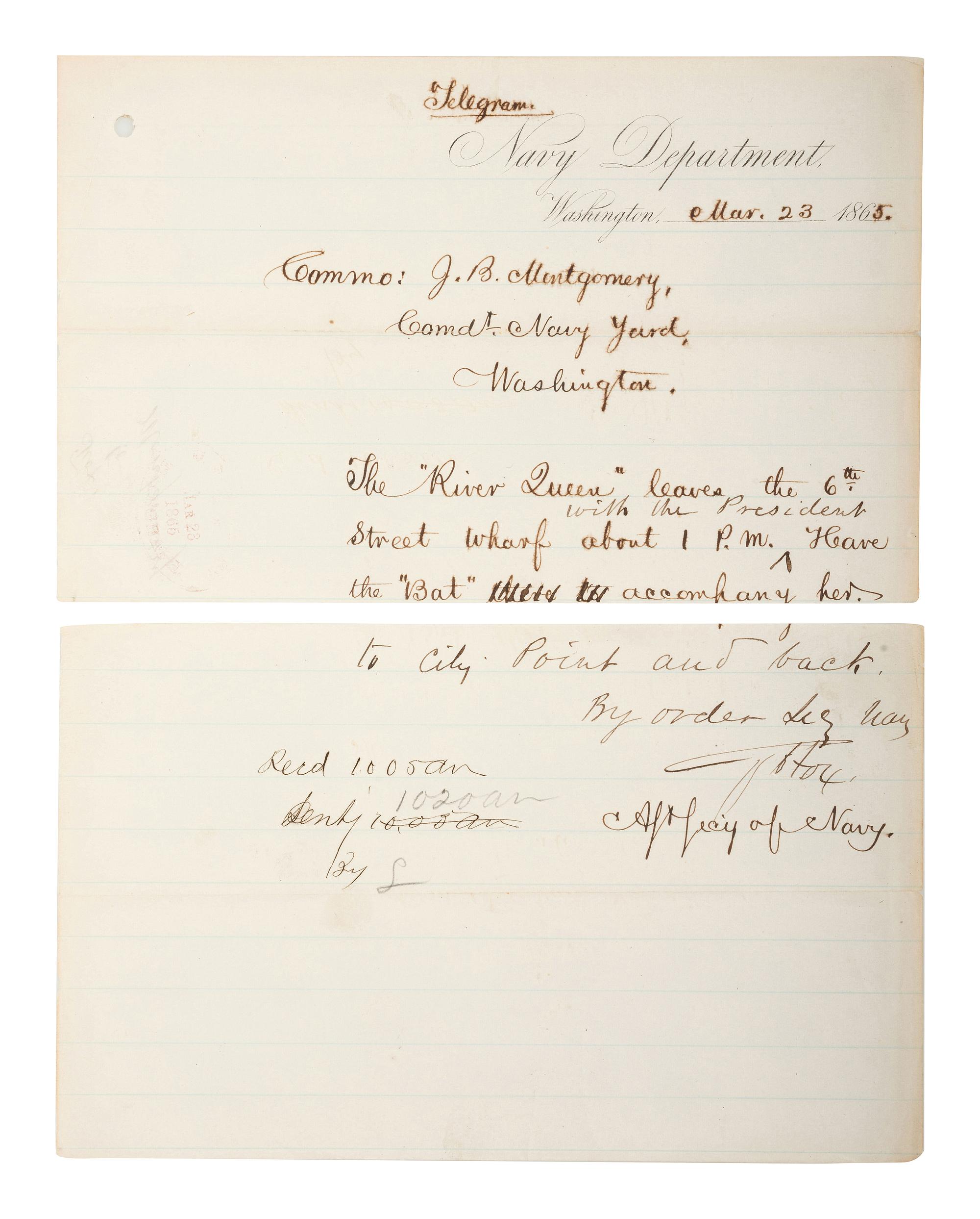 [CIVIL WAR - NAVY] -- [LINCOLNIANA]. A group of 6 documents relating to Lincoln naval visits, comprising: