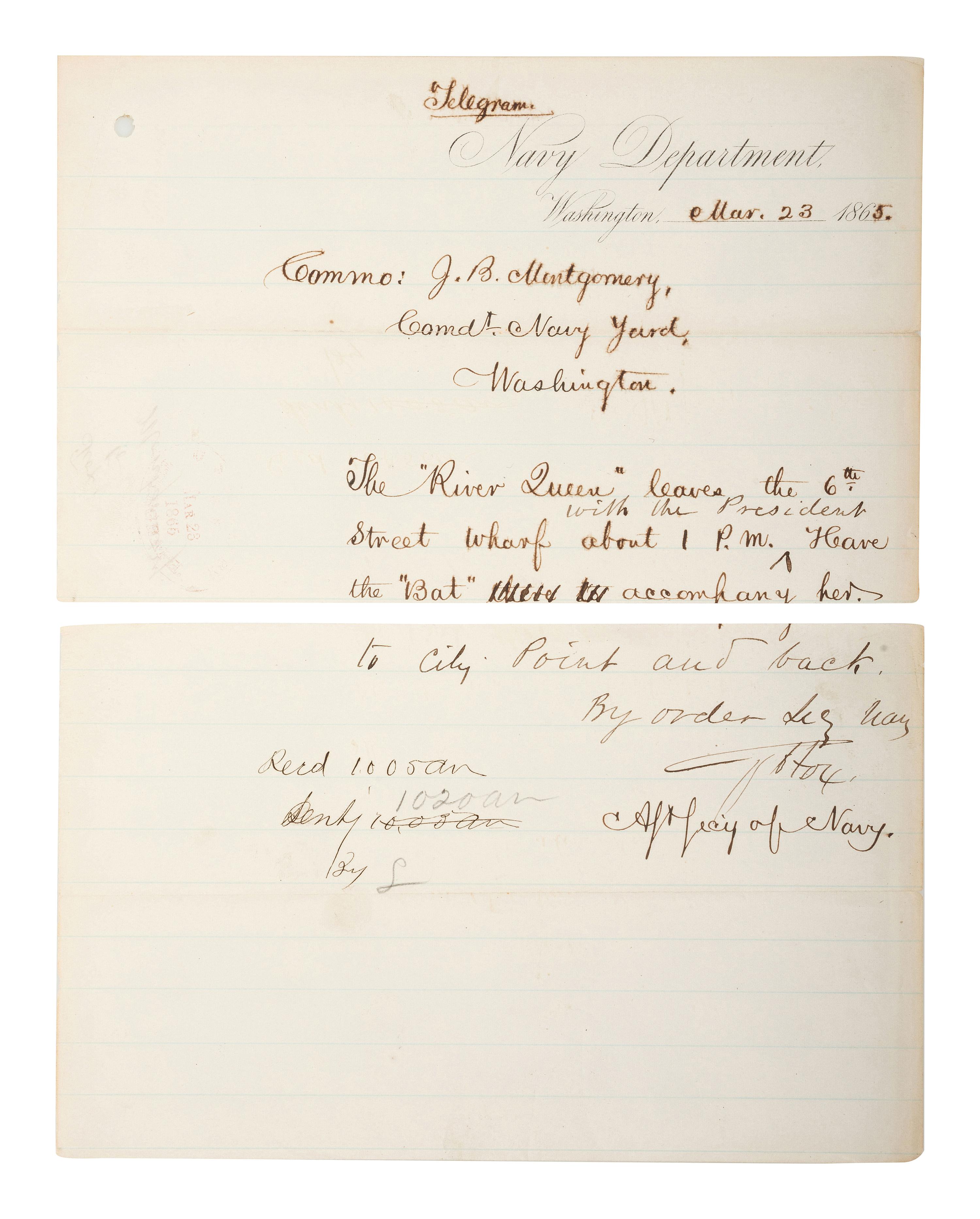 [CIVIL WAR - NAVY] -- [LINCOLNIANA]. A group of 6 documents relating to Lincoln naval visits, comprising: