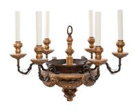 A Neoclassical Parcel Gilt Six-Light Chandelier