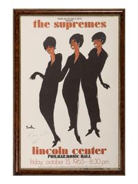 [MUSIC]. EULA, Joe, artist. The Supremes. Lincoln Center Philharmonic Hall. Friday, October 15, 1965. Signed by Mary WILSON (1944-2021).