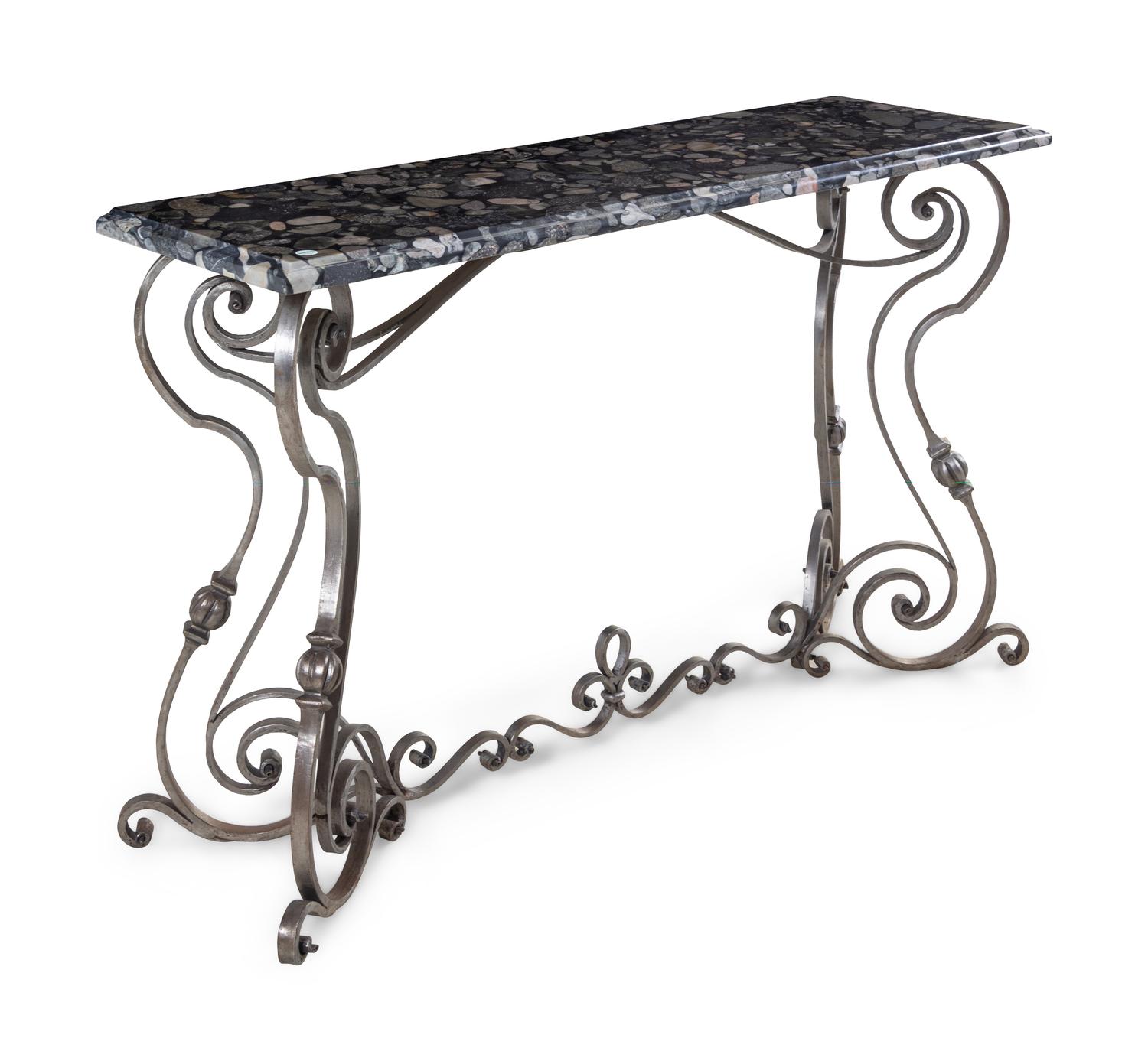 A Steel and Marble-Top Console Table
