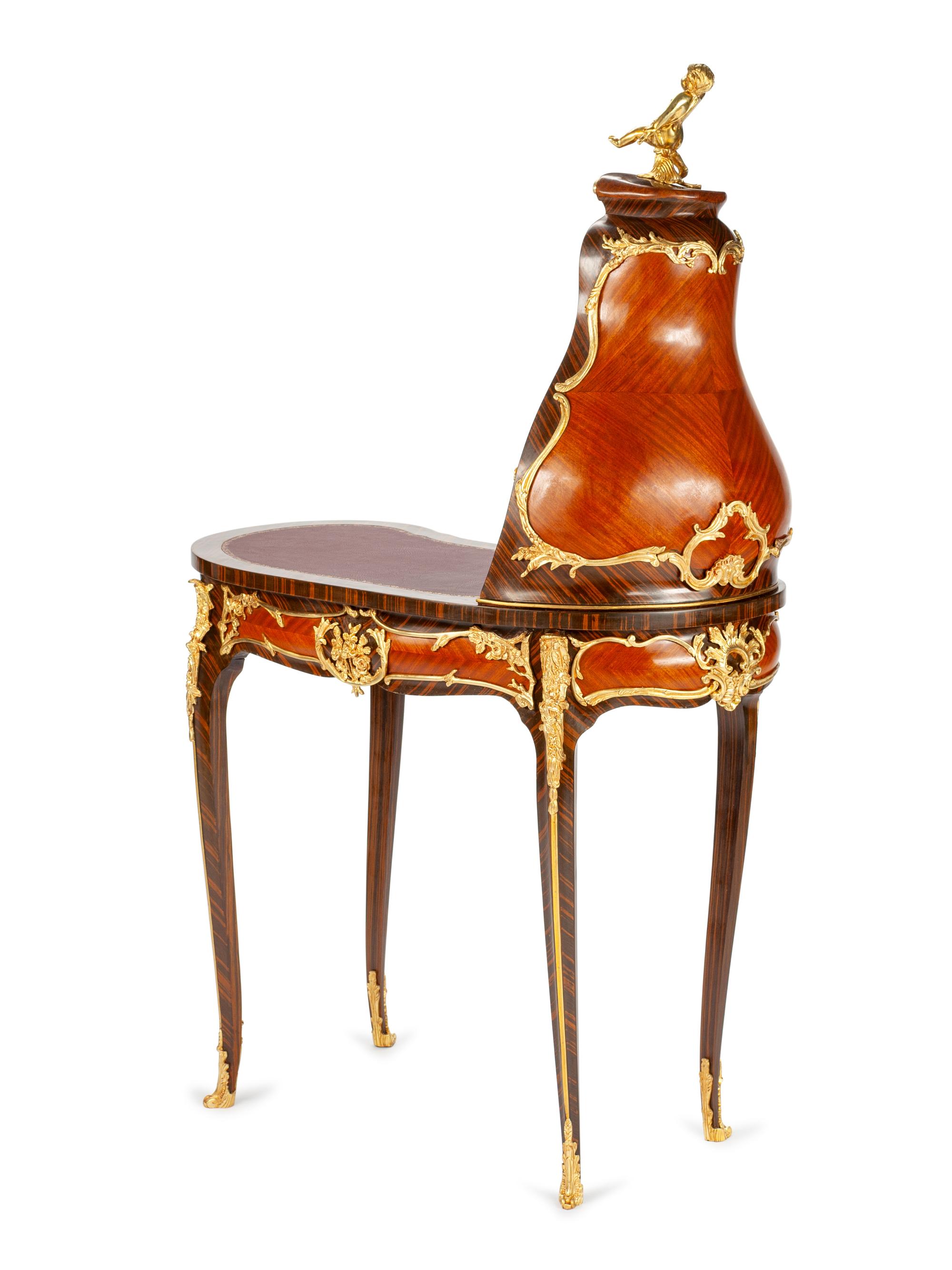 A Louis XVI Style Gilt Bronze Mounted Marquetry Cartonnier Desk