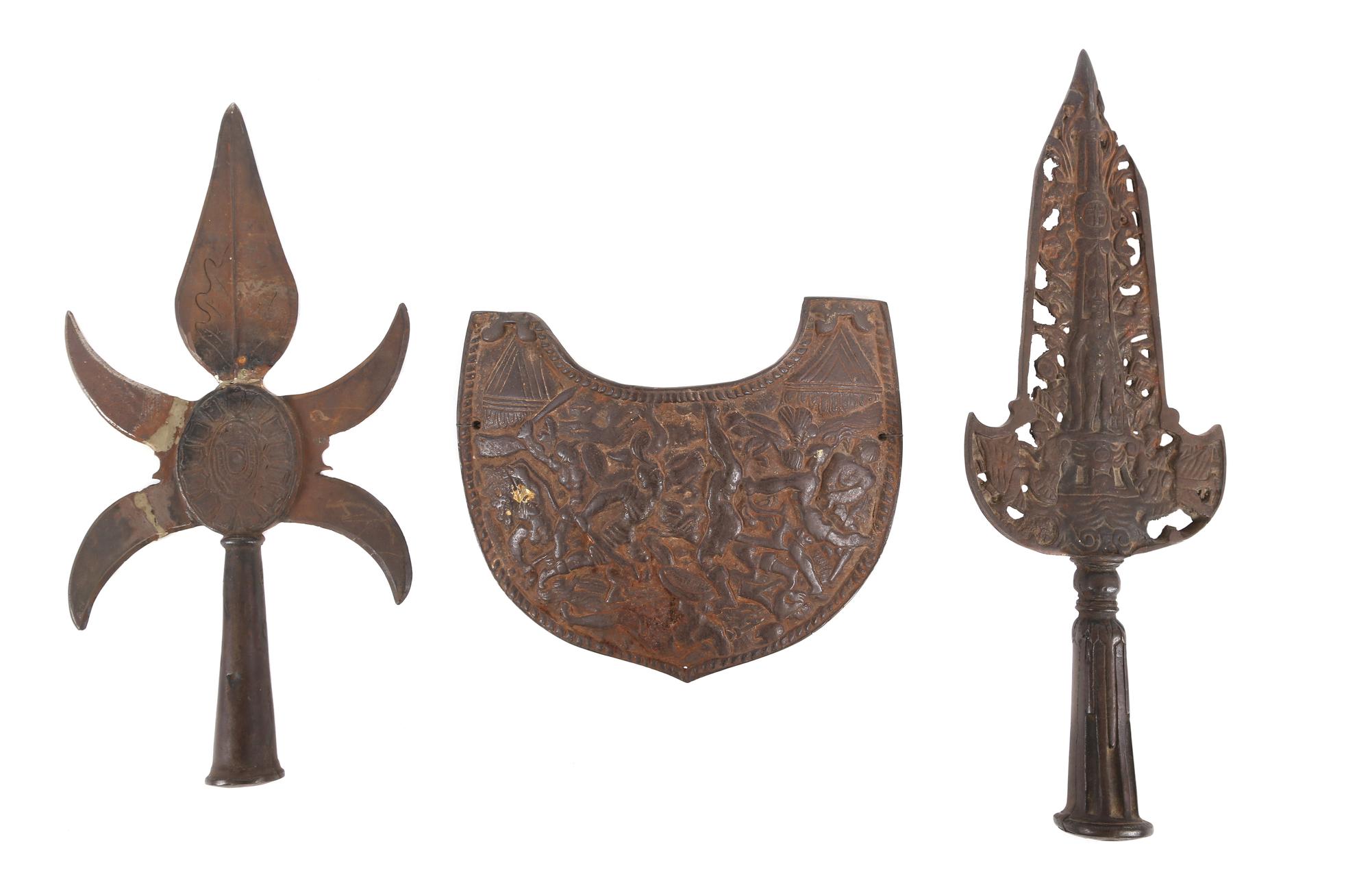 A Set of Three Continental Iron and Bronze Articles Height of tallest 15 1/2 inches. — 19TH CENTURY