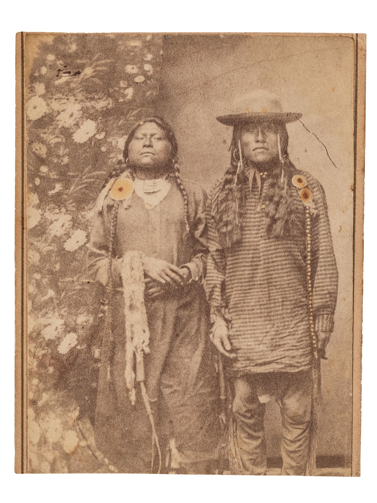 [NATIVE AMERICANS]. MCKENNY, A.S., photographer. CDV of Ute Indians in a studio setting. Blackhawk, Colorado Territory. Ca 1870.