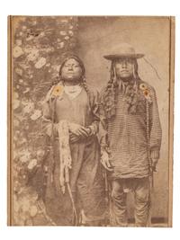 [NATIVE AMERICANS]. MCKENNY, A.S., photographer. CDV of Ute Indians in a studio setting. Blackhawk, Colorado Territory. Ca 1870.