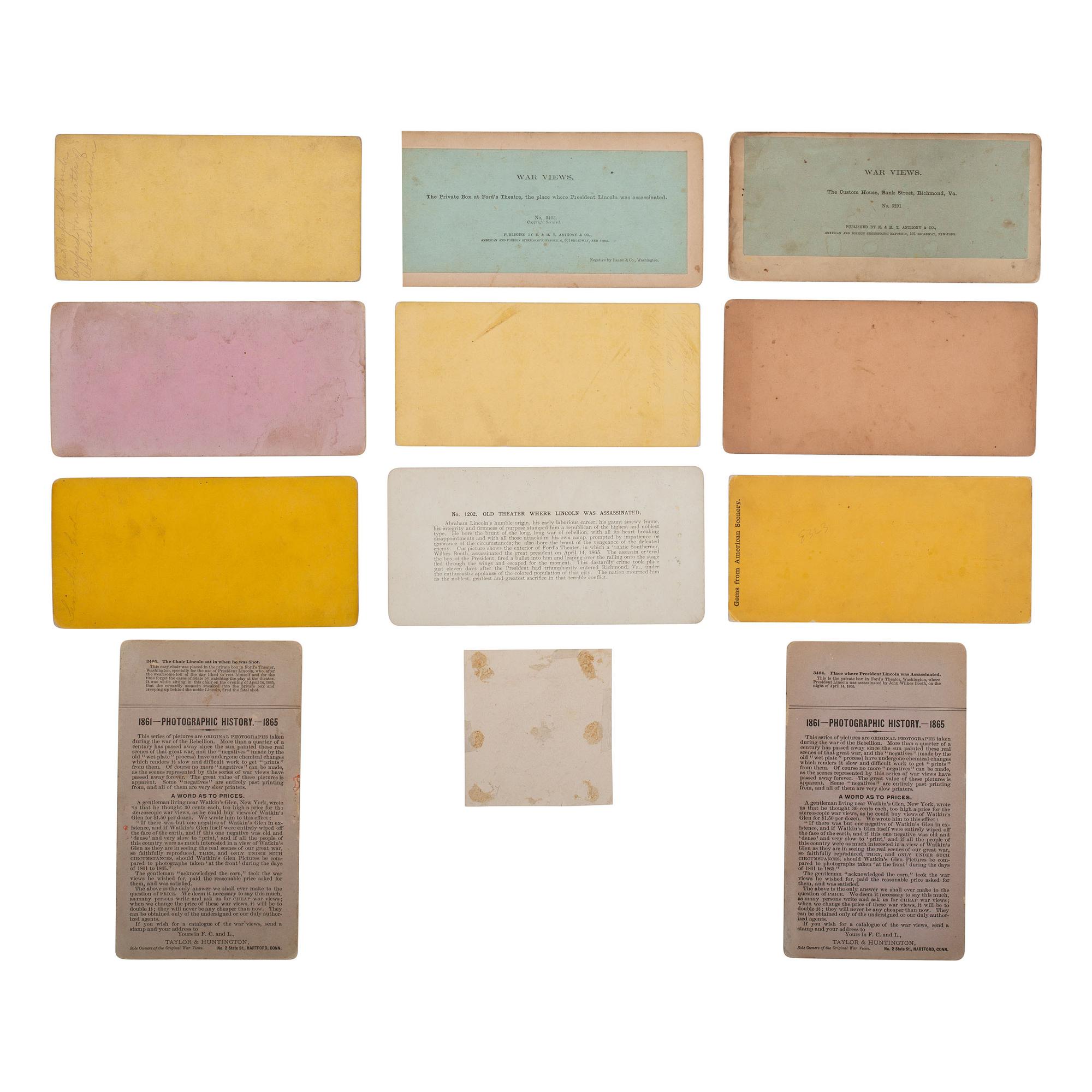 [Lincoln, Abraham] Group of 12 Stereoviews Related to Lincoln's Life, Assassination and Funeral