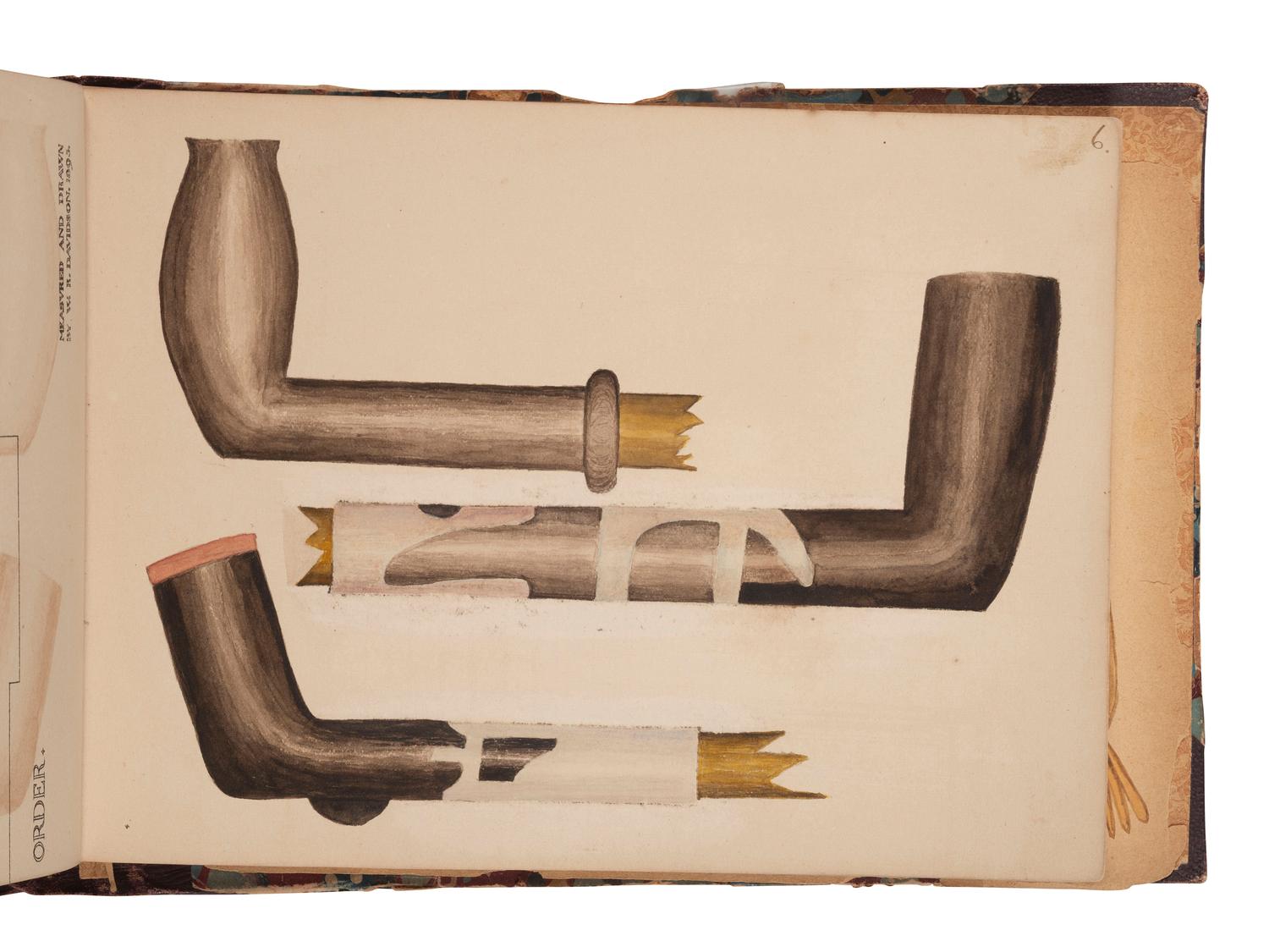 [NATIVE AMERICAN] -- [GOLD RUSH]. An album of watercolor drawings by prospector George V. Storkey (ca 1867-1942) depicting British Columbian Indigenous objects, likely related to the Nlaka’pamux, ca late 1890s-early 1900s.
