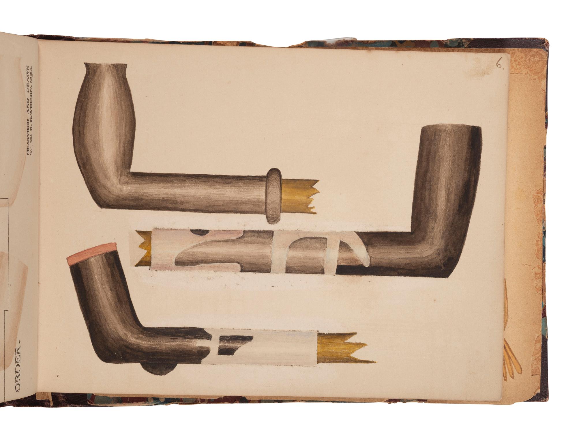 [NATIVE AMERICAN] -- [GOLD RUSH]. An album of watercolor drawings by prospector George V. Storkey (ca 1867-1942) depicting British Columbian Indigenous objects, likely related to the Nlaka’pamux, ca late 1890s-early 1900s.