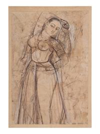 An Indian Drawing of a Court Lady, India, Rajasthan, 18th-19th Century 十八-十九世紀 印度拉賈斯坦邦仕女圖細密畫