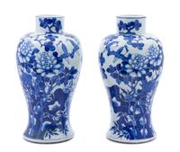 A Pair of Chinese Blue and White Porcelain Meiping Vases 19TH CENTURY Height 15 3/8 inches. — 19TH CENTURY