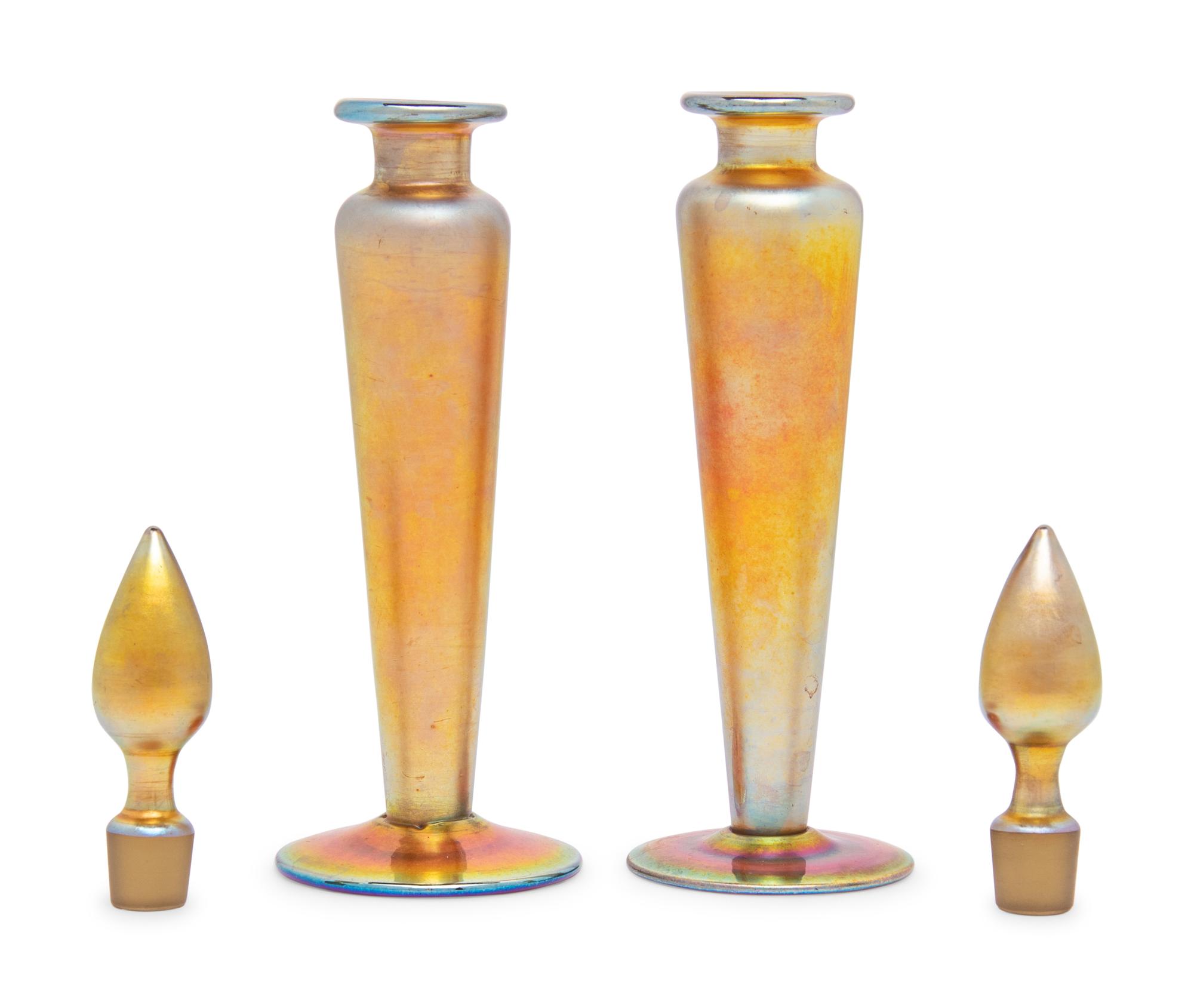 A Pair of Steuben Aurene Glass Perfume Bottles