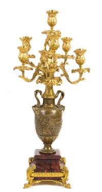 A French Gilt and Patinated Bronze Seven-Light Candelabrum Height 29 3/4 inches. — CAST BY BARBEDIENNE, PARIS