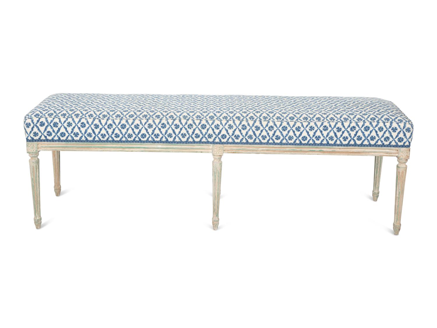 A Louis XVI Style Painted Window Bench with Upholstered Seat — 20TH CENTURY