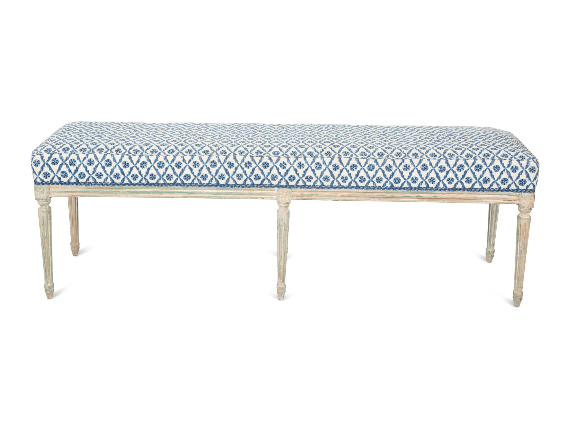 A Louis XVI Style Painted Window Bench with Upholstered Seat — 20TH CENTURY