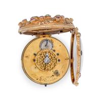 ALLIEZ, BACHELARD & TEROND FILS, TRICOLOR GOLD AND PASTE OPEN FACE POCKET WATCH