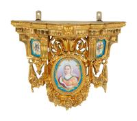A Pair of Gilt Metal and Sèvres Style Porcelain Wall Brackets