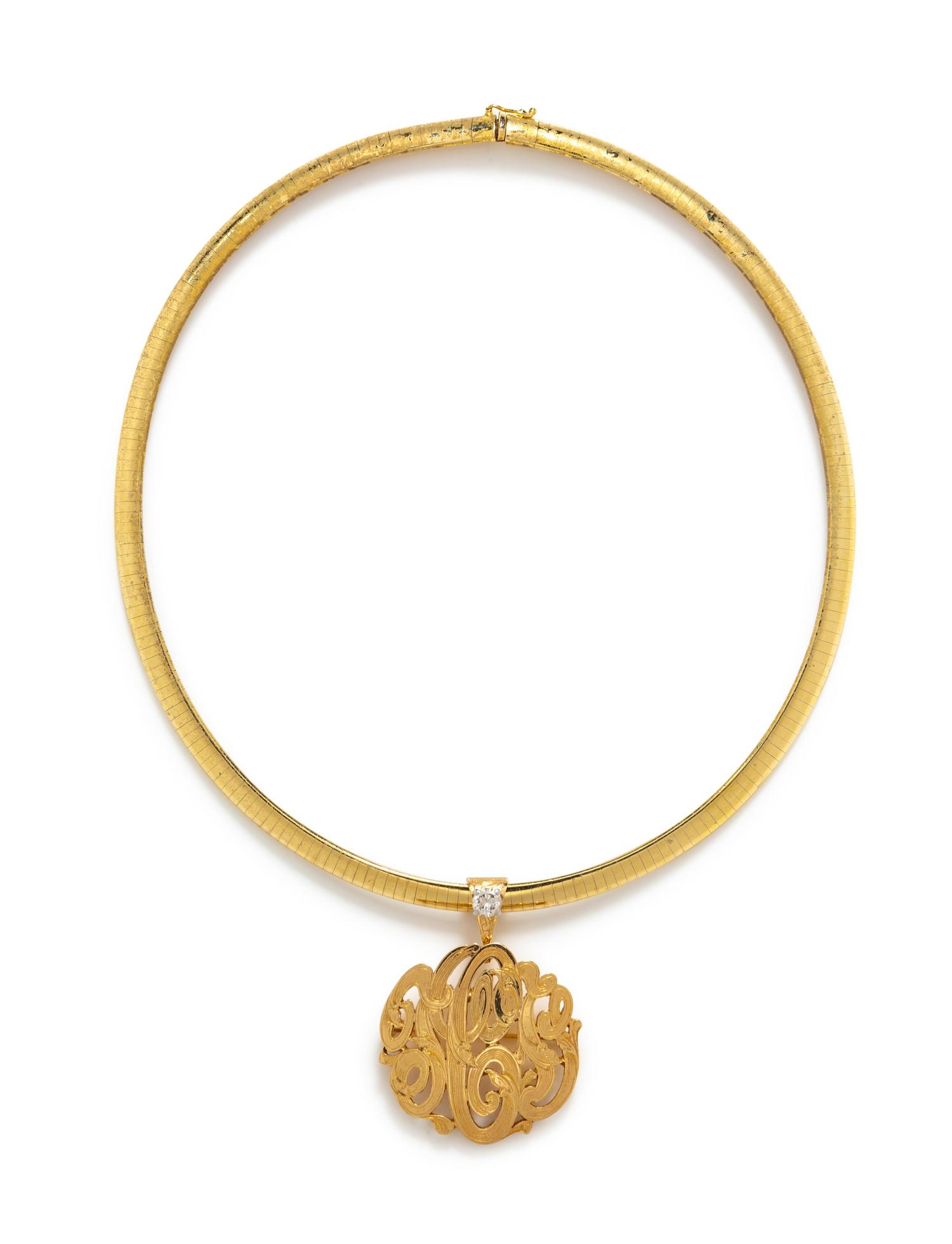 A 14 Karat Yellow Gold Monogram Pendant/Necklace,