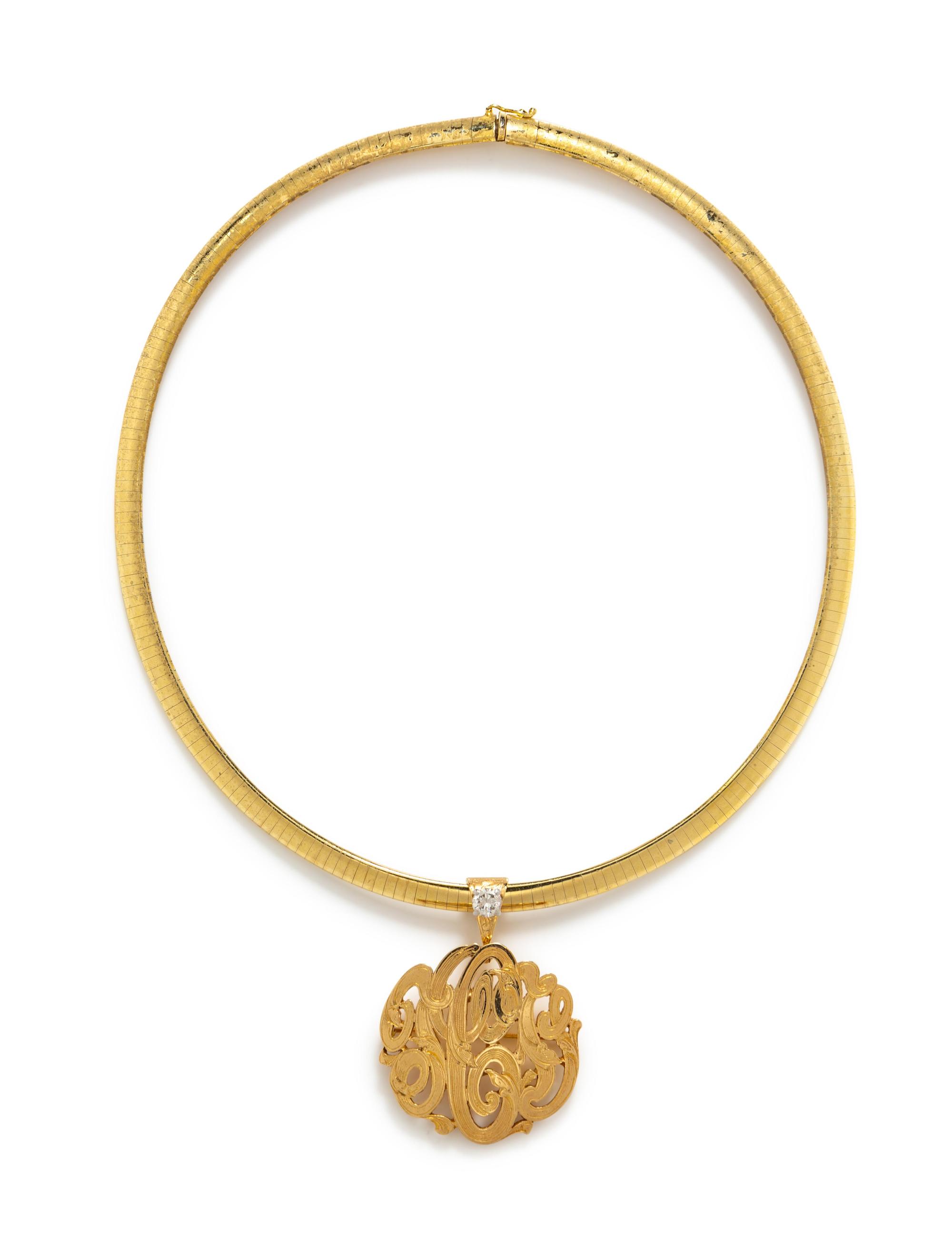 A 14 Karat Yellow Gold Monogram Pendant/Necklace,