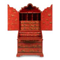 A George III Style Red Japanned Bureau Cabinet