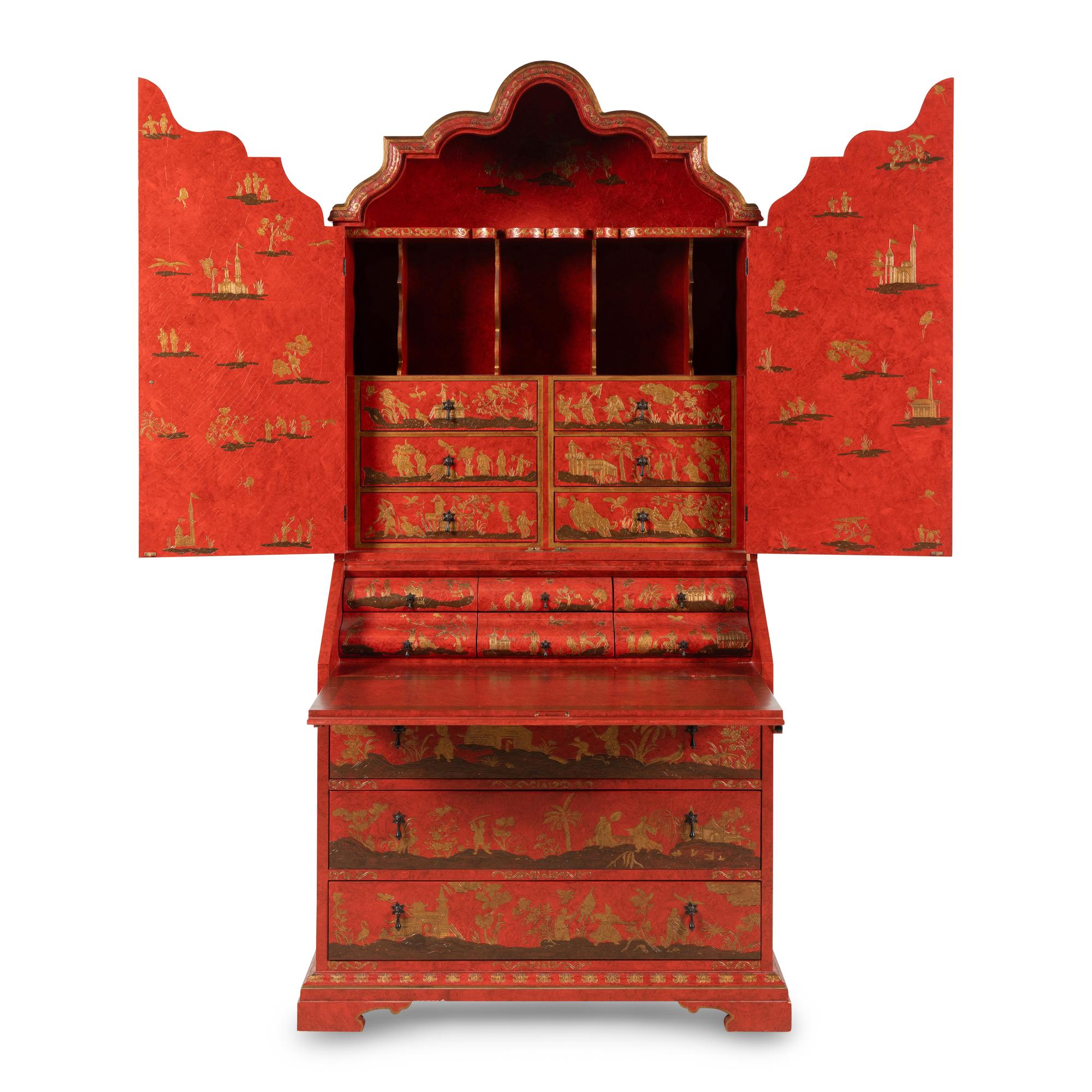 A George III Style Red Japanned Bureau Cabinet