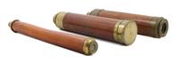 A Group of Three Wood Body Hand Telescopes Length of longest 13 3/4 inches (when collapsed).