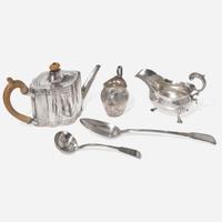An assembled group of five George III sterling silver tablewares Various makers, London, various dates ranging 1766-1810