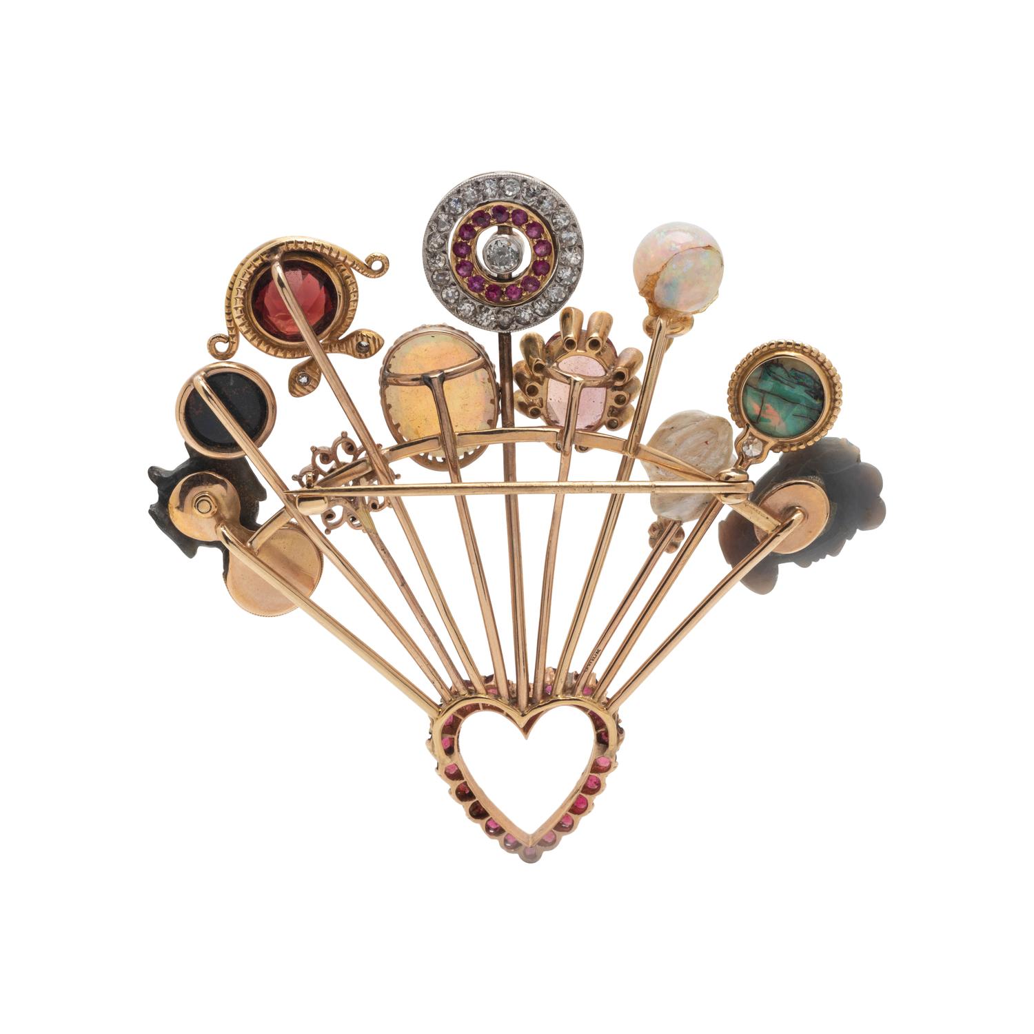 MULTIGEM AND DIAMOND STICKPIN BROOCH