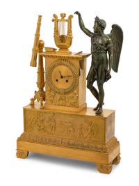 An Empire Gilt and Patinated Bronze Figural Mantel Clock