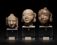 Three Indian White Marble Heads of Deities