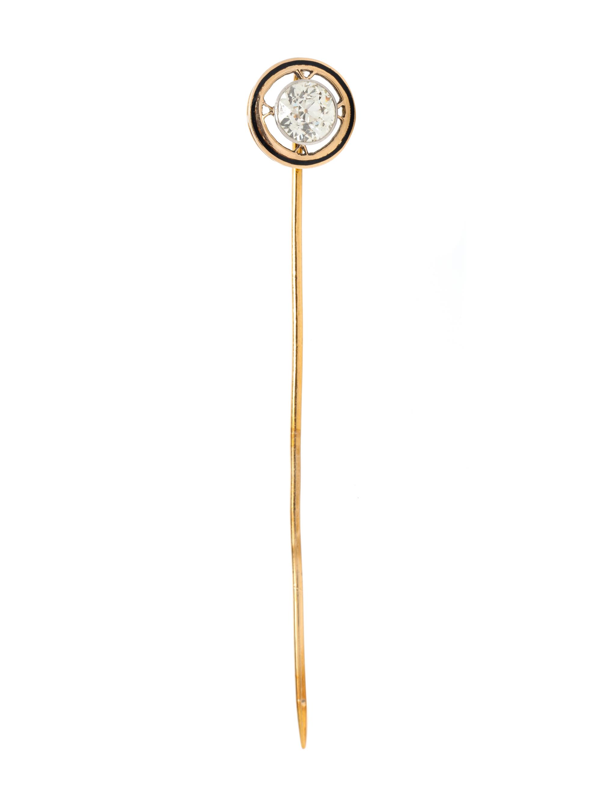 ANTIQUE, DIAMOND AND ENAMEL STICK PIN