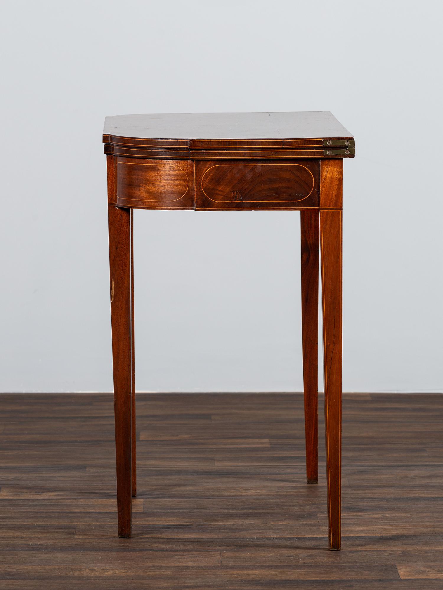 A Federal Figured and Floral Inlaid Mahogany Game Table