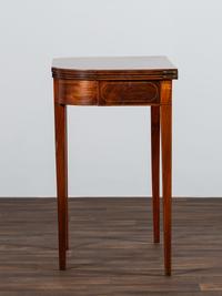 A Federal Figured and Floral Inlaid Mahogany Game Table