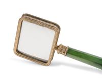 A Fabergé Silver-Gilt and Carved Nephrite Jade Magnifying Glass