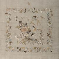 A Needlework Embroidered Picture of a Bird and Butterfly