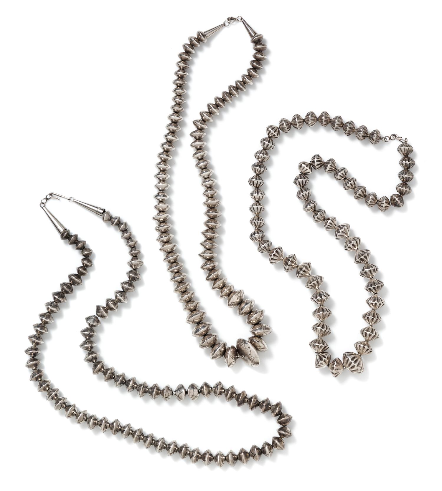 A Collection of Graduated Silver Bead Necklaces, Native American, 142.00 dwts.