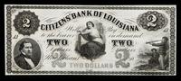 Obsolete $2 Bank Note: Citizens' Bank of Louisiana — NEW ORLEANS, LOUISIANA, CIRCA 1850