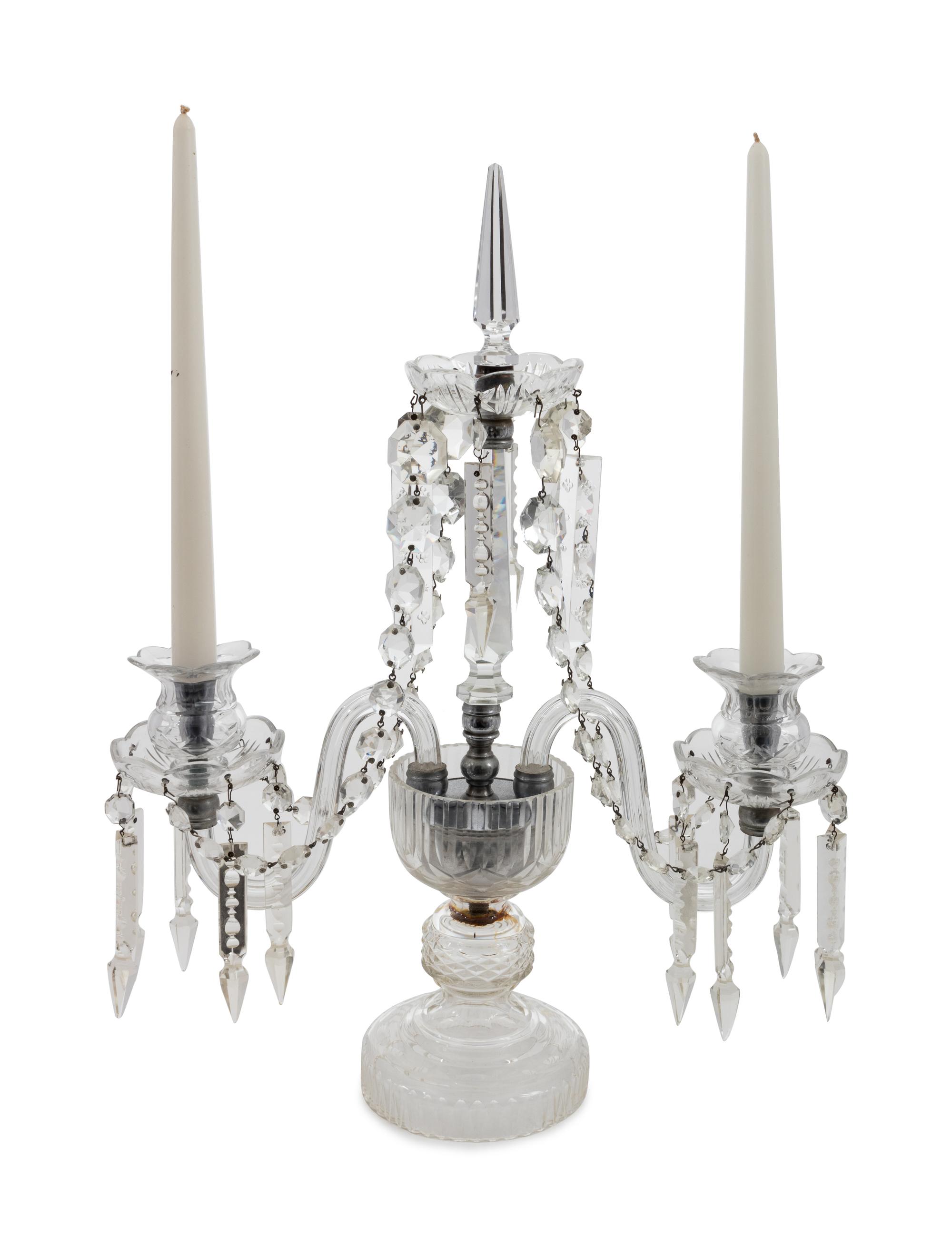 A Cut Glass Three-Light Candlelabrum