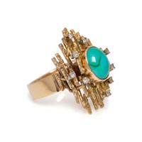 YELLOW GOLD, SYNTHETIC TURQUOISE AND DIAMOND RING